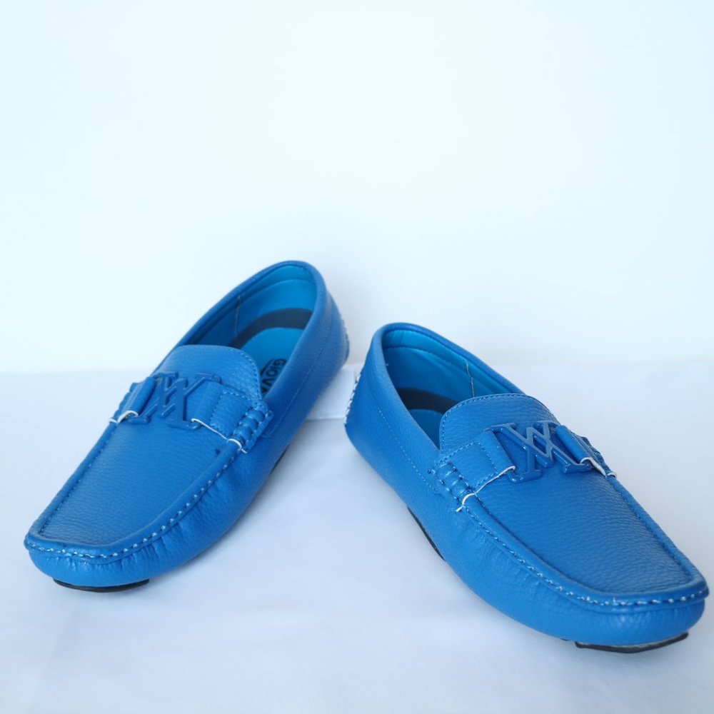 Men's Blue Comfort Loafer Leather Shoes- Giovanni